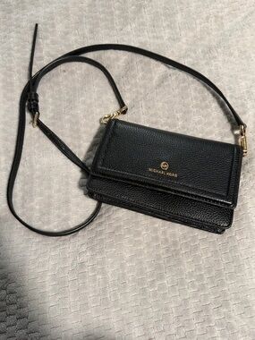 Michael Kors Black Pebbled Leather Crossbody Wallet